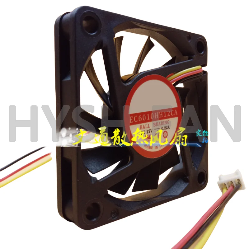 Ventilador de refrigeração de 3 fios, ec6010hh12ca, 6 cm, 6010, 12v, 0.22a