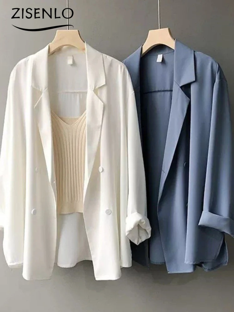 Women Coat Summer Autumn Suit Jacket Thin Section Design Sense Loose Korean Double-breasted Solid Color Small Suit Outerwears