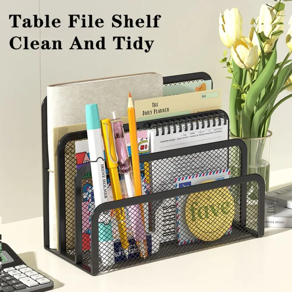 Simple Metal Table File Rack Mesh Three Layers Desktop Storage Stand Magazine Organizer School Office