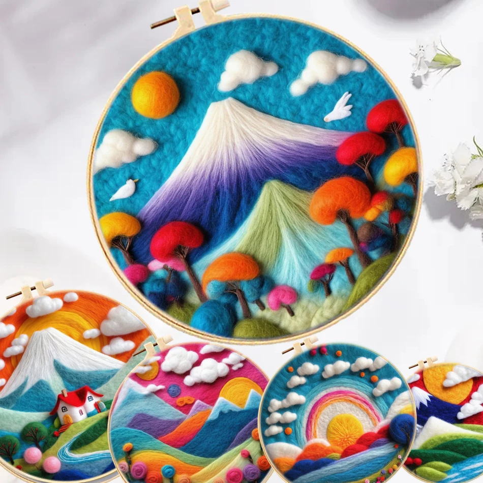 

GATYZTORY Wool Needle Felt Set Creative Landscape Needle Felting Painting Kit Diy Crafts Felt Package For Home Decoration New