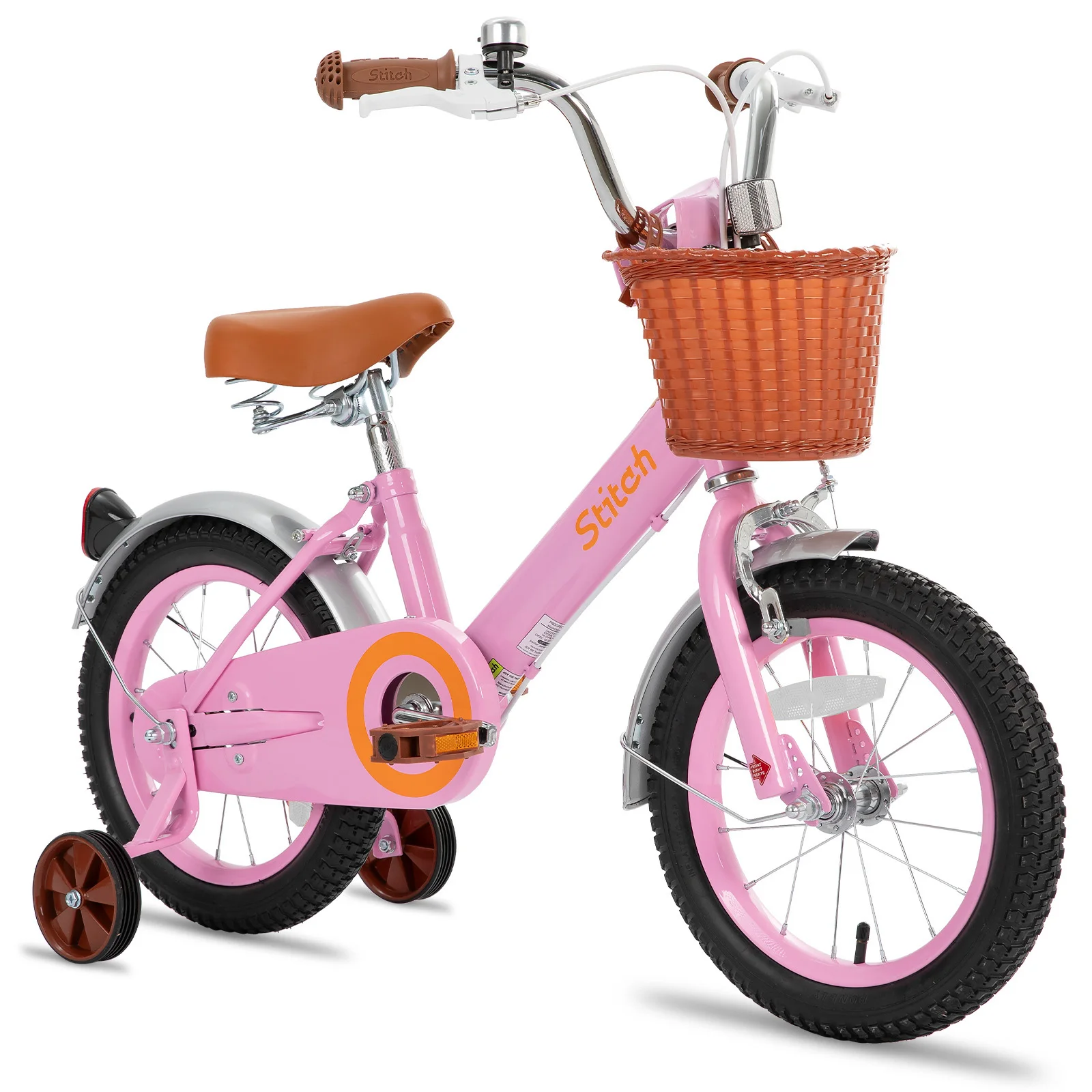 STITCH 14/16 Zoll Kinderfahrrad für 3-7 jährige Mädchen, Kinderfahrrad mit Frontkorb und Stabilisatoren für 3-7 jährige Kinder,