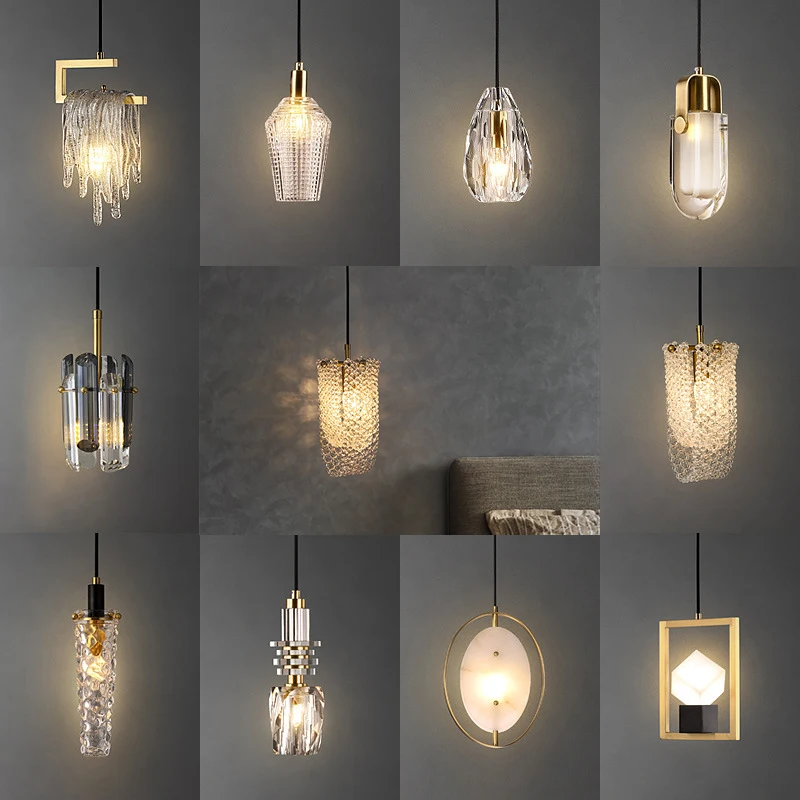 Modern Crystal LED Pendant Lights Bedroom Bedside Hanging Lamp Hallway Living Room TV Background Art Decoration Lighting Fixture
