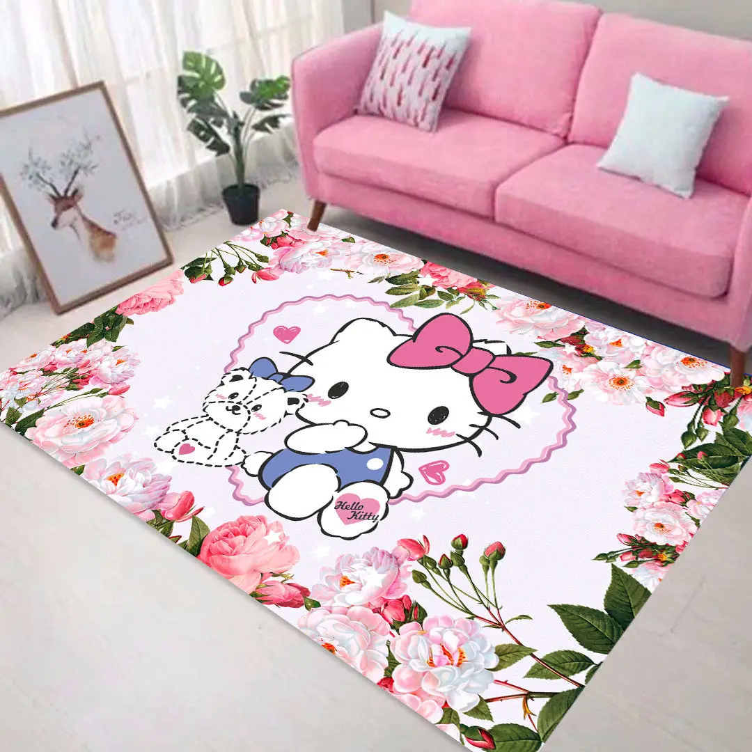 

Hello Kitty Animation Derivatives Crystal Velvet Mat Home Floor Decoration Living Room Anti-Skid Carpets