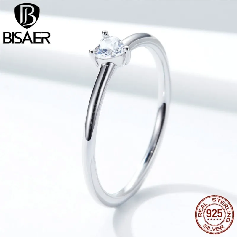 Bisaer 925 Sterling Silver Pernikahan Cincin Klasik Zirkon Bulat Wanita Murah Jari Cincin Pernikahan Mewah Anel Perhiasan ECR498