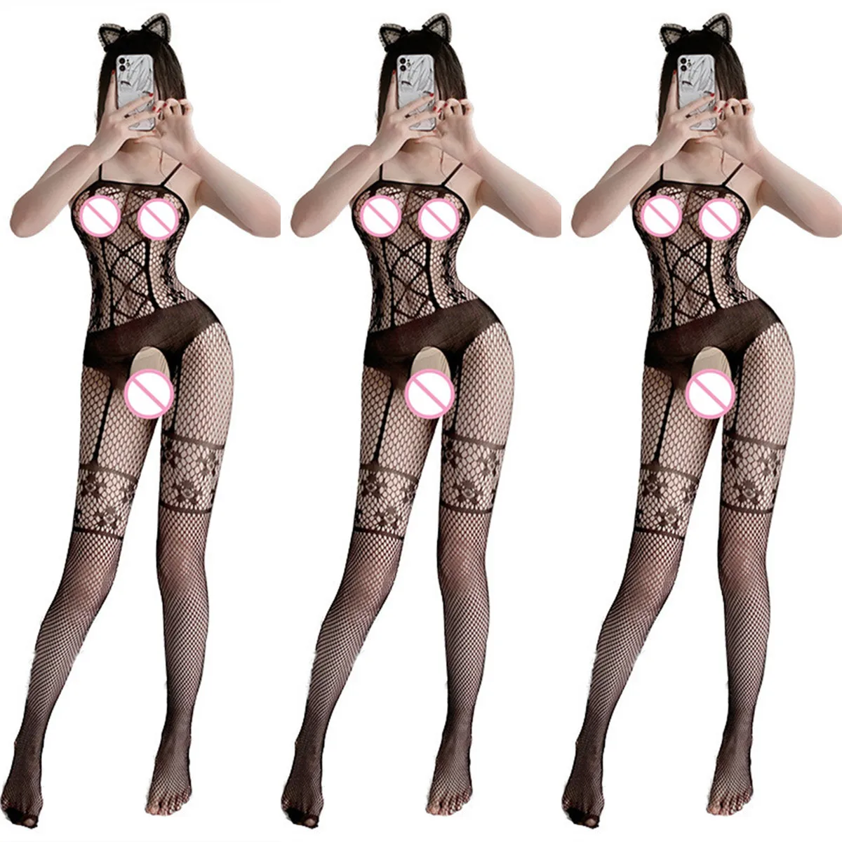 

2023 New Sexy Lingerie Erotic Mesh Bodysuit Open Crotch Teddies Costume Pantyhose Stocking Sling Nightdress