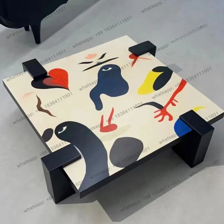 Medieval solid wood creative painting coffee table household painted special-shaped table designer rectangular