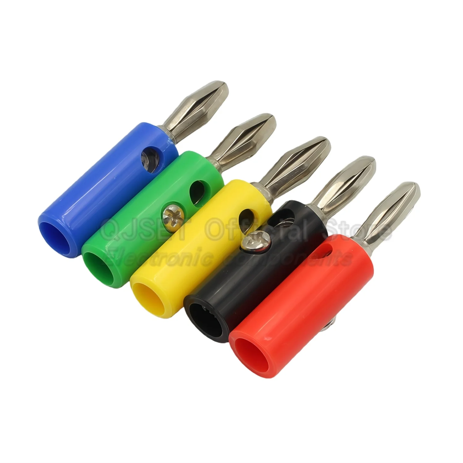 5 Pcs 4mm Four-Page Banana Plug with Mounting Screw Overlapping Socket Test Banana Plug Solderless Terminal Audio Amplifier Plug