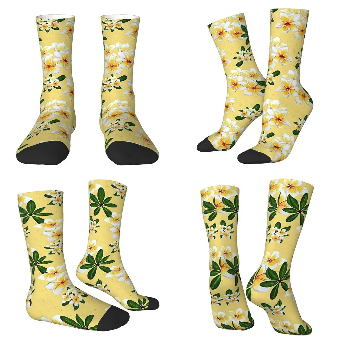 

Тропические цветы плюмерии - желтые носки, чулки в стиле Харадзюку, всесезонные длинные носки, аксессуары для подарка на день рождения унисекс