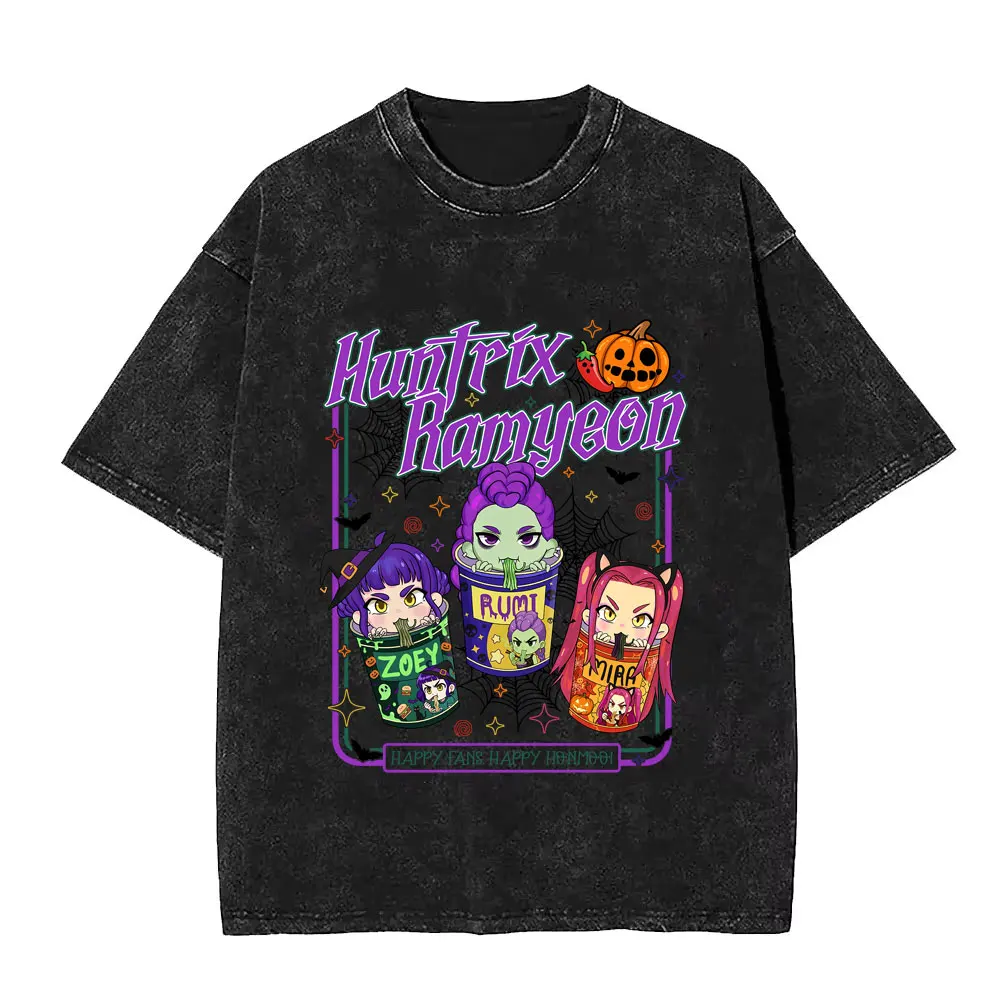 Kpop شيطان الصيادين ساجا بنين خمر غسلها تي شيرت الرجال النساء عيد الميلاد هالوين نمط تي شيرت الذكور موضة المتضخم التي شيرت