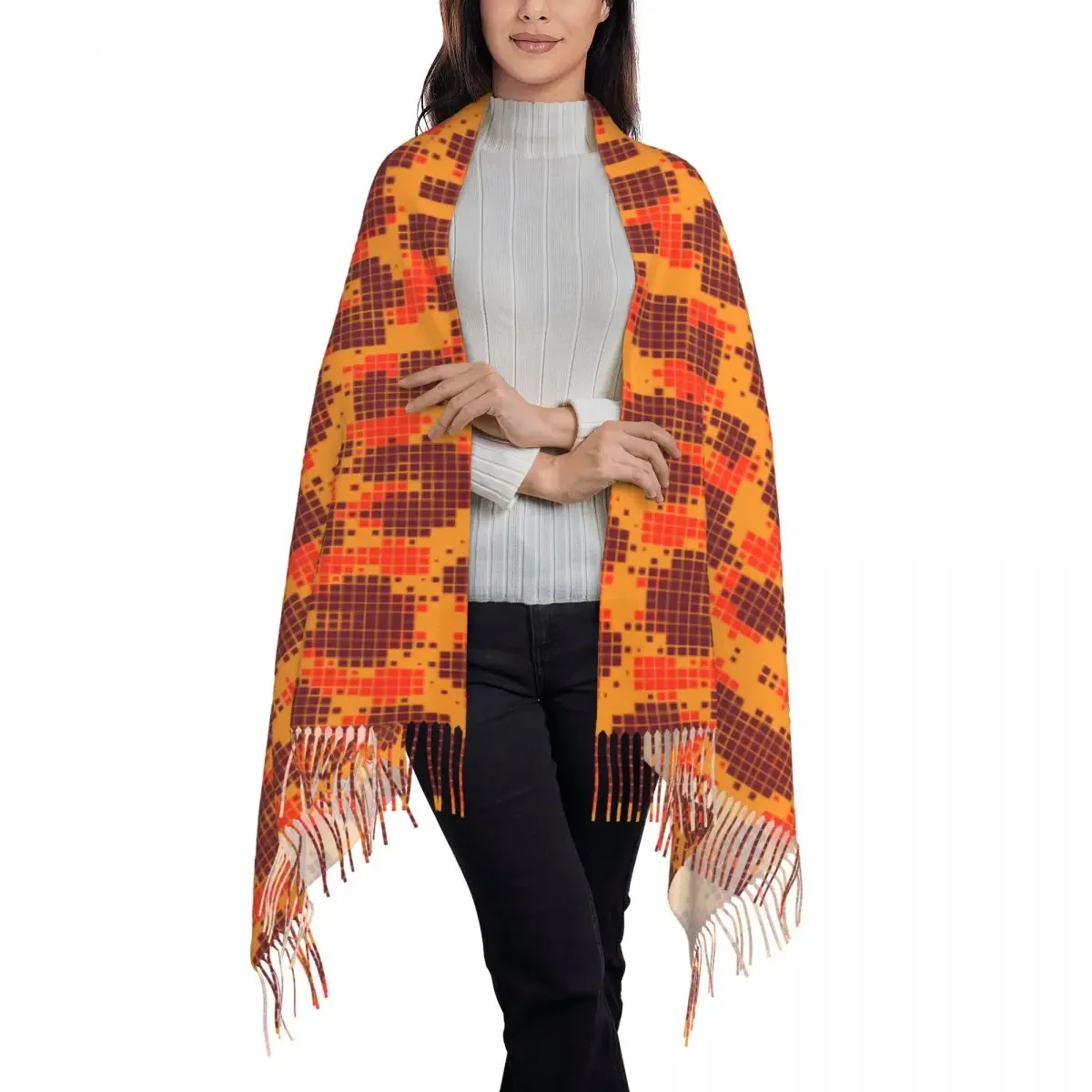 Leopard Pixel Scarf Fashion Geometric Keep Warm Shawls and Wraps with Tassel Female Luxury Scarves Wraps Autumn Bufanda Mujer