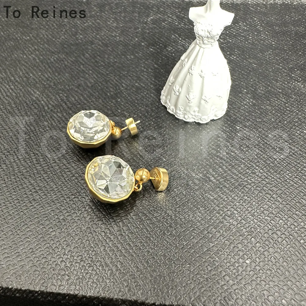 To Reines 2023 New Exquisite Large Diamond Crystal Hemisphere Metal Earrings Fashionable Versatile Women Particularly Eardrop