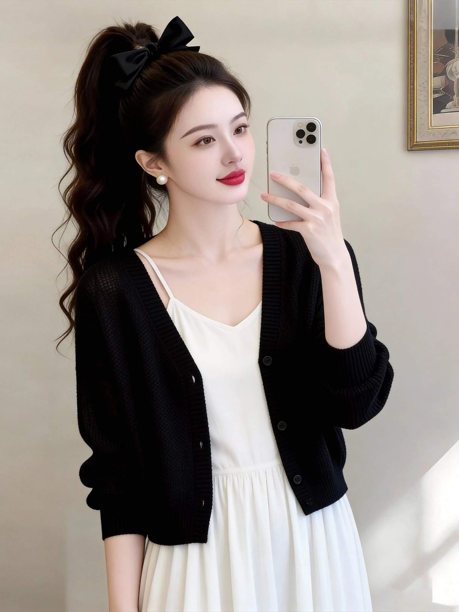 

Commuter Style V-Neck Batwing Sleeve Knitted Open Cardigan Lightweight Loose Top Sun Protection Outerwear Summer New Arrival ...