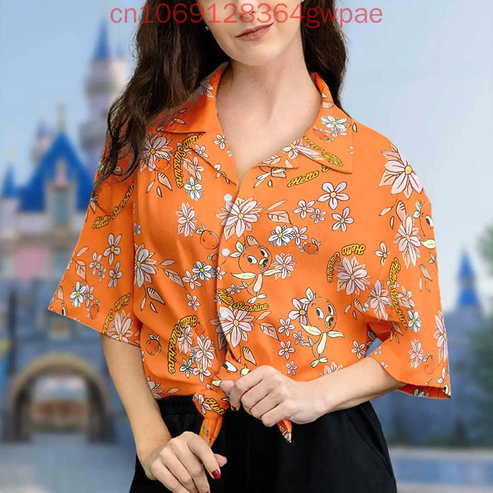 Disney Orange Bird Women's Casual Short Sleeve Blouses Shirt Holiday Beach Hawaiian Shirt 3D Womens Elegant Hawaii Shirt