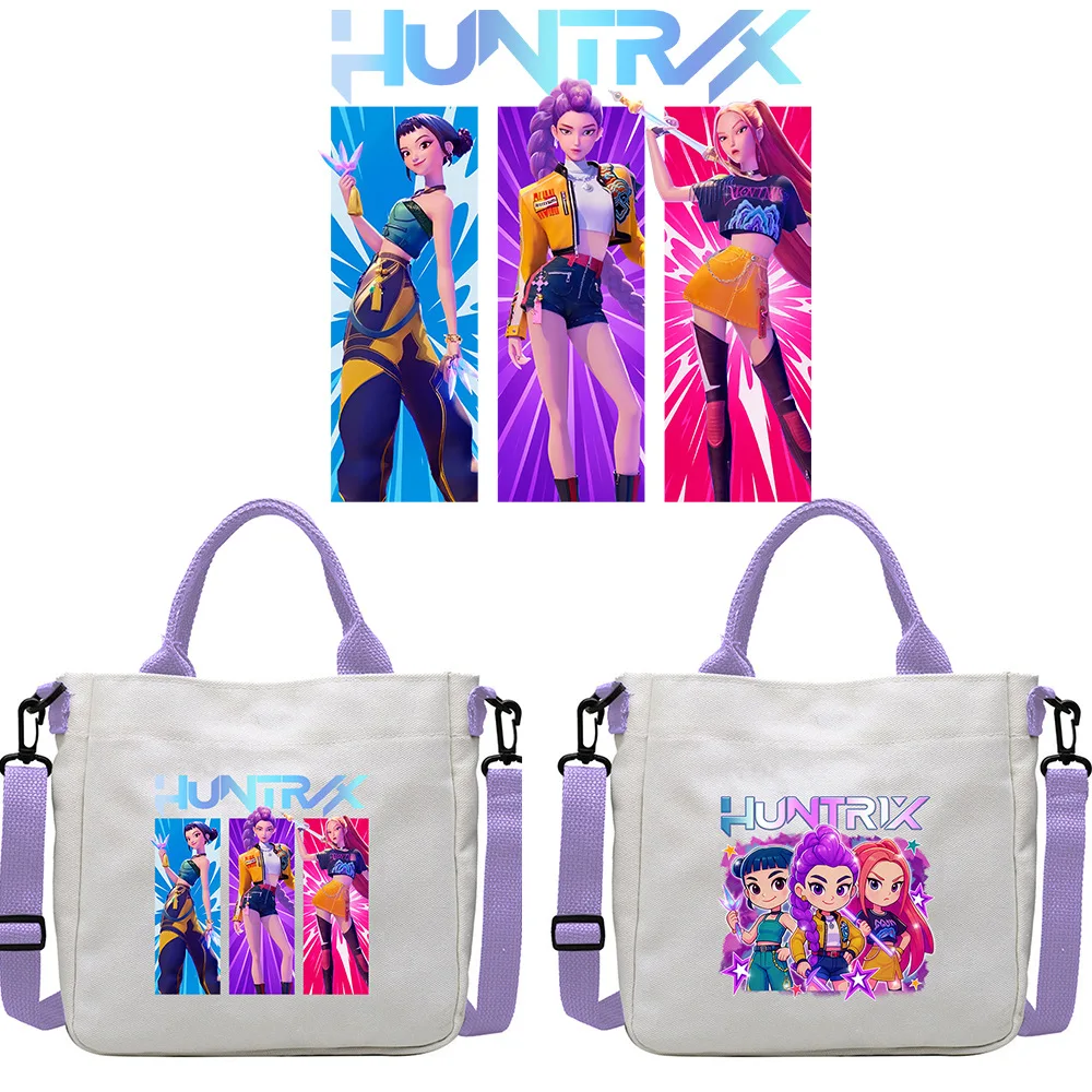 

K-Pop Demon Hunters Anime Kpop Girl Group Rumi Zoey Mira Saja Boys Figures Cartoon-Printed Canvas Bag Schoolbag Handbag Gift