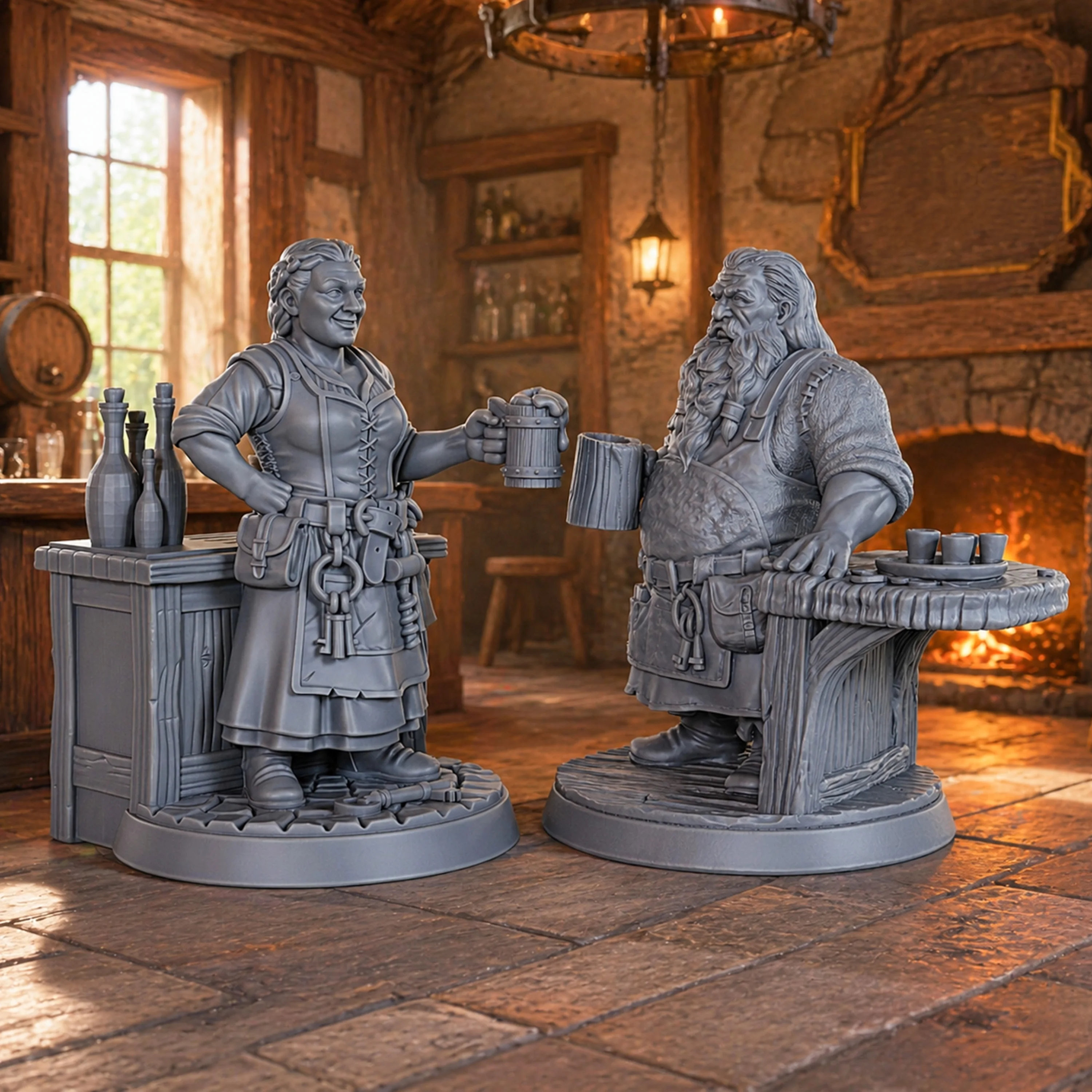 2 Pcs Inn Keeper Staff Miniatures, Realistic Medieval Tavern Characters, Creating Town Tavern & Village Market Scenes, 25mm/1:64