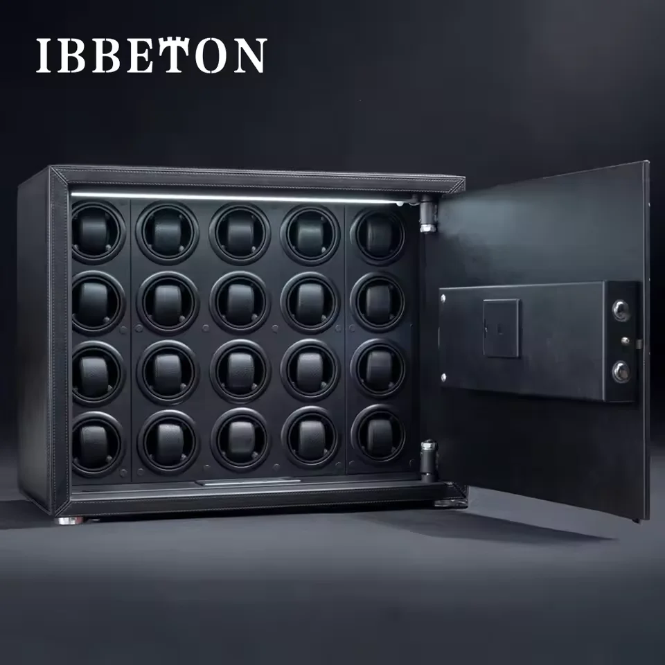 

Black Watch Winder Security Safe for Automatic Watches with Digital Lock Faux Leather Finish and Interior Backlight 20slot