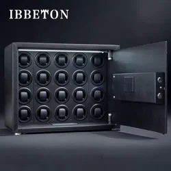 Black Watch Winder Security Safe for Automatic Watches with Digital Lock Faux Leather Finish and Interior Backlight 20slot