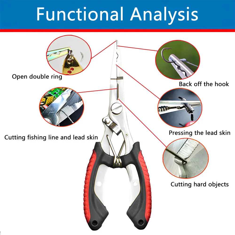 16CM Multi-functional Pliers Stainless Steel Fishing Pliers Fishing Accessories Fish Mouth Pliers Hook with Rubber Handle