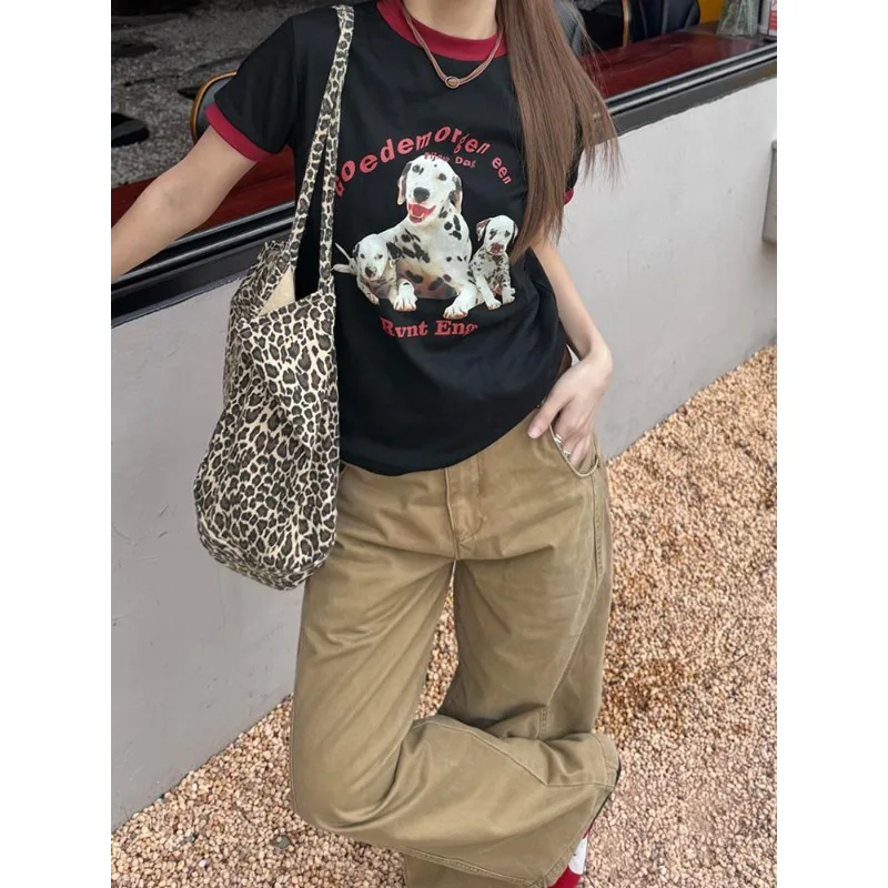 Damskie jeansy w stylu amerykańskim retro, luźne, z wysokim stanem, proste nogawki, vintage, z zakrzywionym krojem, nowe letnie spodnie do ziemi.