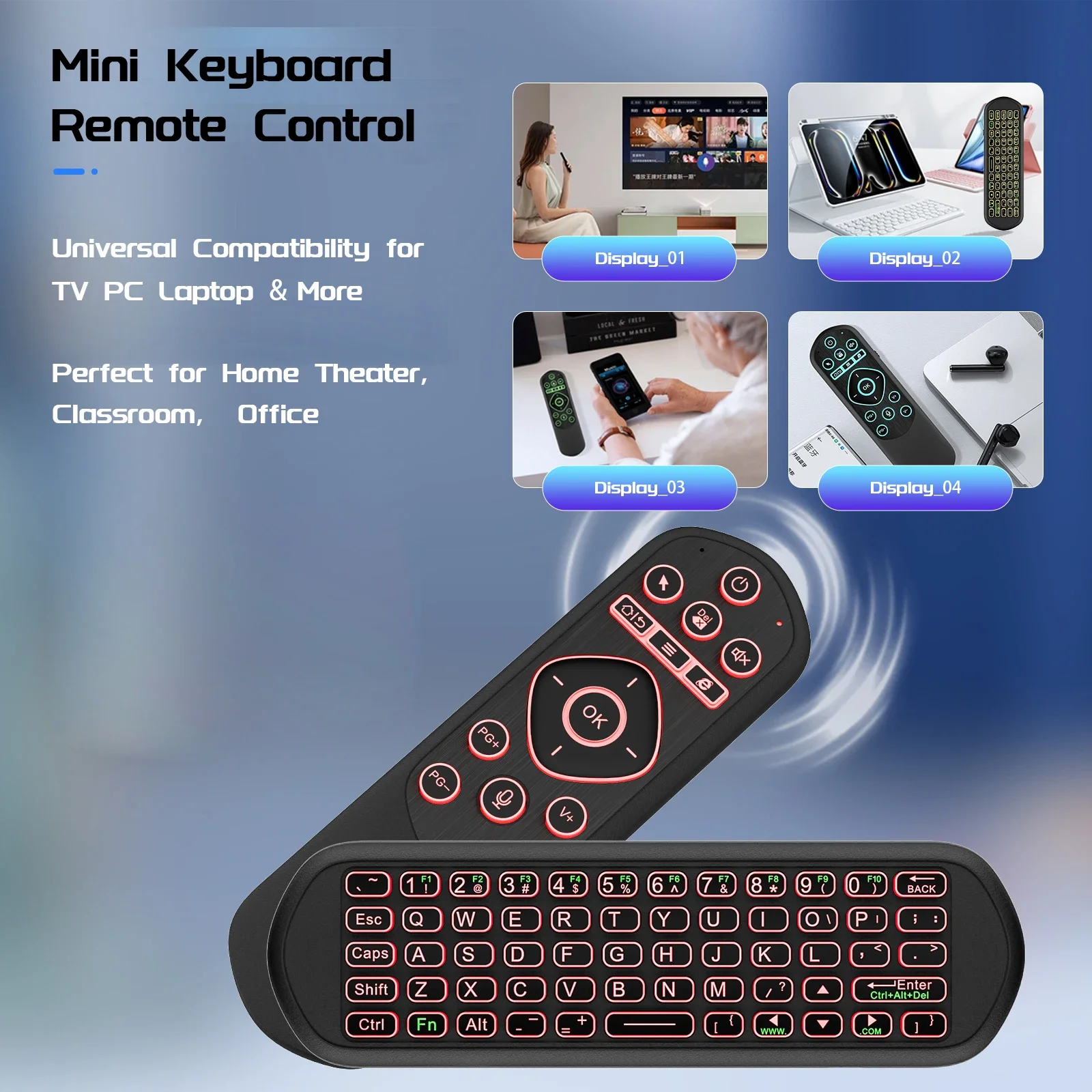 Universal Backlit Air Mouse Remote, 2.4G Bluetooth Keyboard Controller for Smart TV PC Android TV Box, HTPC, Raspberry Pi 5