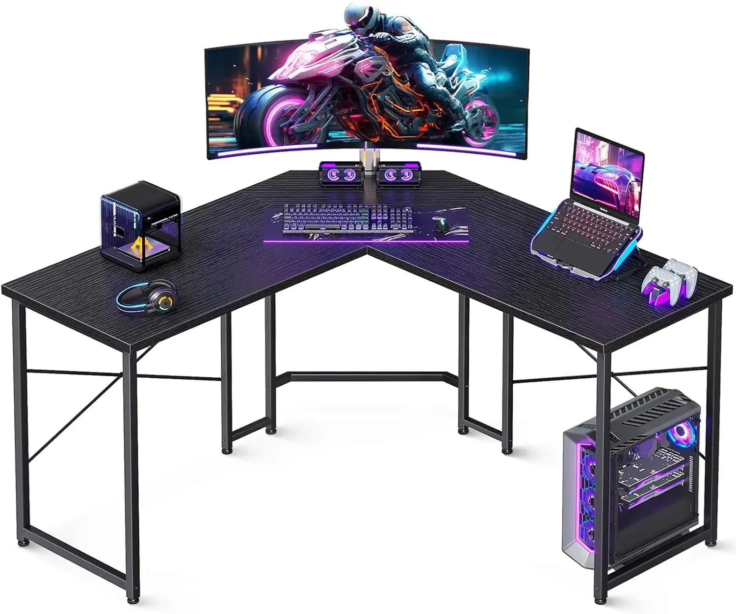 47 inch L Shaped Gaming Desk with Monitor Stand, Corner Desk Gaming Table for Home Office, Computer Desk Sturdy Writing