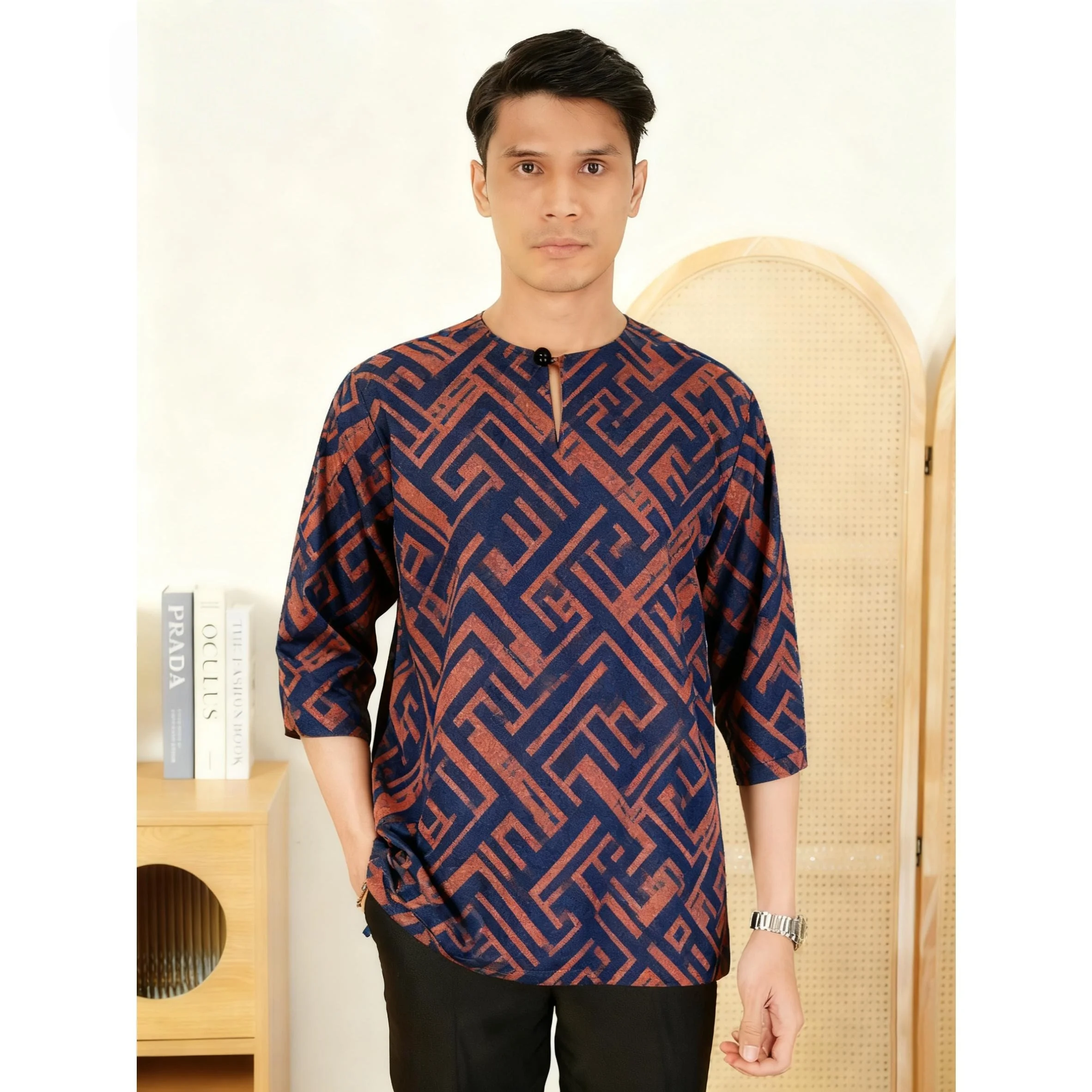 ملابس رجالية إسلامية مطبوعة عرقية على الطراز الوطني ملابس زفاف كلاسيكية بأكمام قصيرة تي شيرت ملابس إسلامية للرجال #5