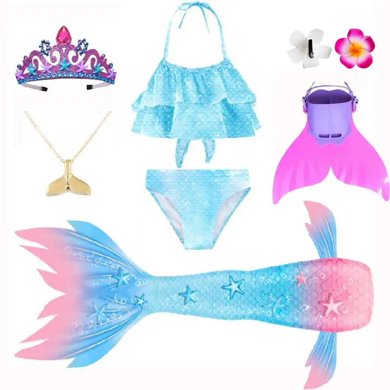 Girls The Little Mermaid Cosplay Costume Princess Ariel Swimming Mermaid Tail With Bikini Bathing Suit Costume