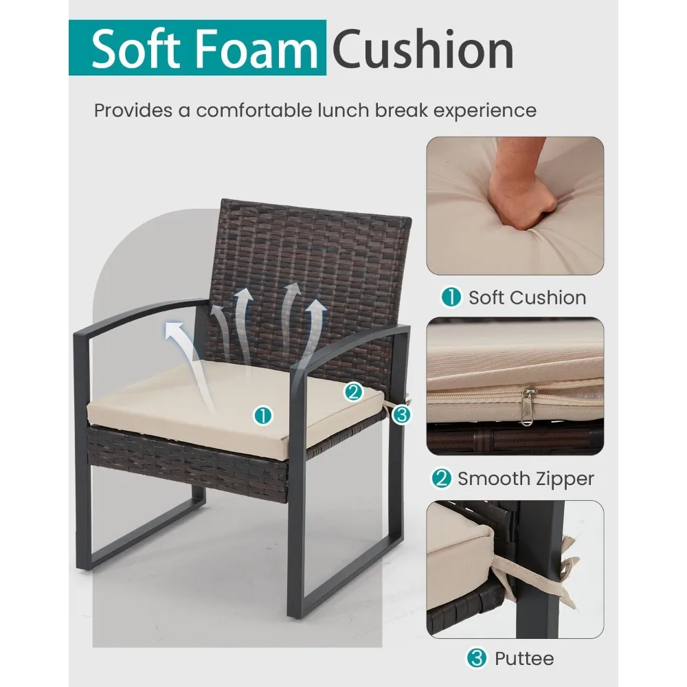 3 Pieces Patio Furniture Set, Outdoor Rattan Bistro Set with Coffee Table, Durable Steel Frame with Strapped Cushions