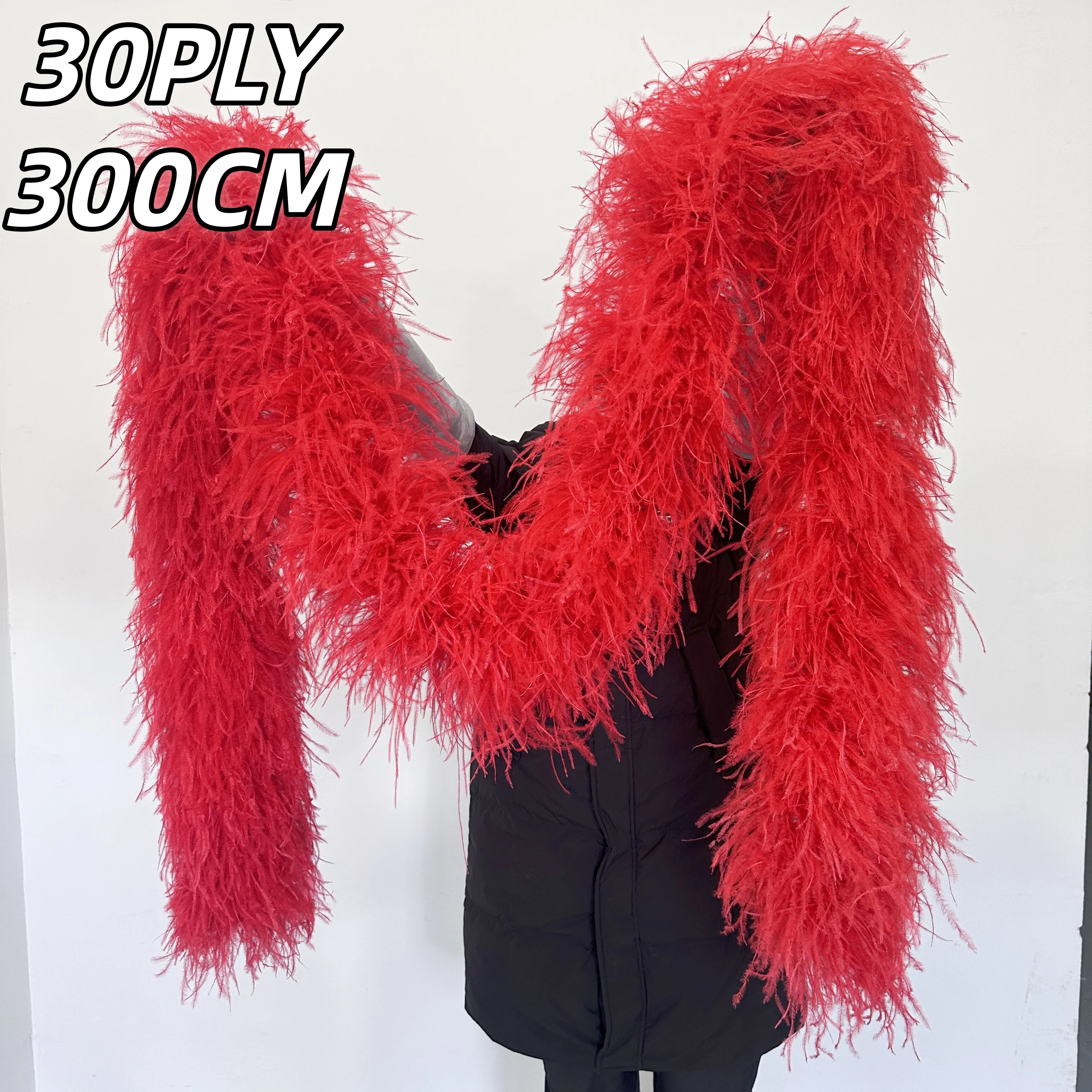 3Meters Ostrich Feather Boa Shawl Fluffy Plumes Trim Handmade Costume Hair Clip Dance Dress Holiday Party Decoration Accessories