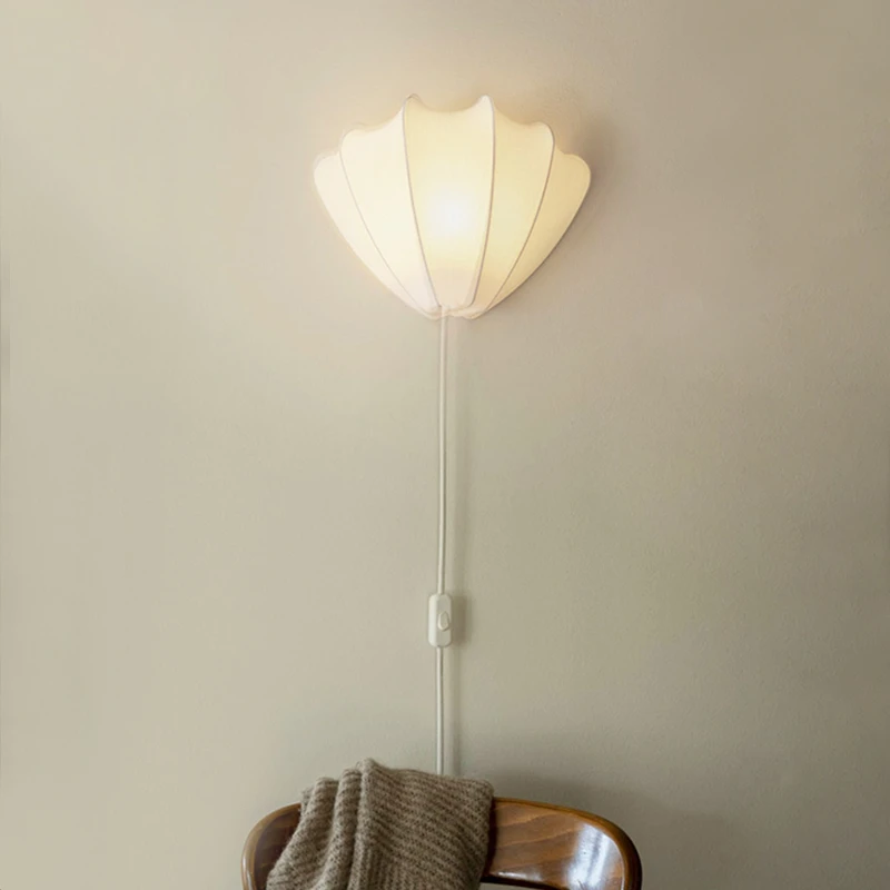 Nordic Personality White Fabric Wall Lamps Creative Shell Decorative Corridor Aisle Staircase Entrance LED Wall Sconces Lighting