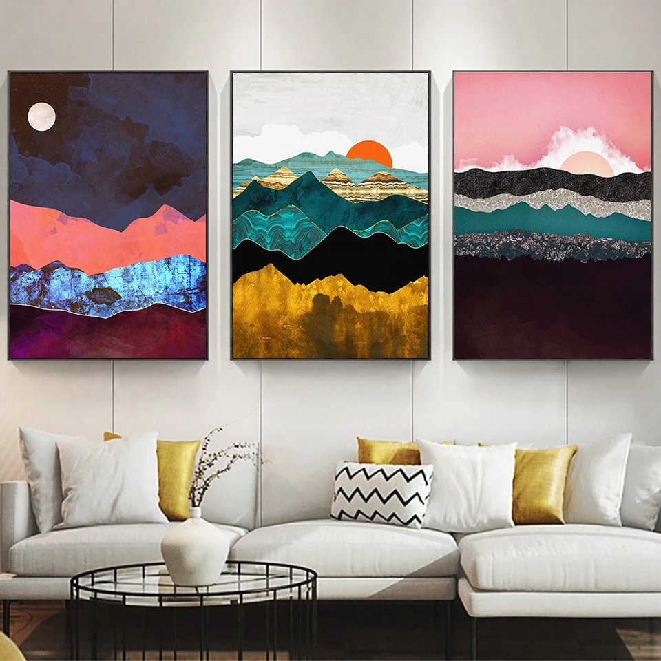 

Abstract Nordic Canvas Painting Wall Art Sun And Moon Poster Nordic Canvas Prints For Bedroom. Dining Room Living Room Decor