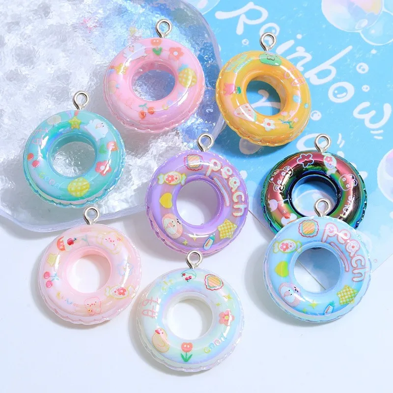 5Pcs Cartoon Swim Ring Resin Charms For Jewelry Making Kawaii Keychain Phone Pendant Accessory DIY Earrings Necklace Craft Decor