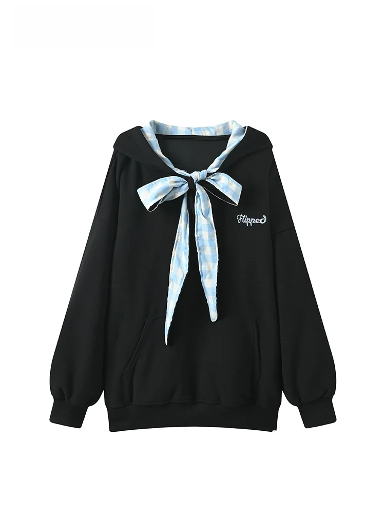 

plus Size Hoodie Long Sve Women's Sweatirt Autumn Loose Versatile Slimming Fake Two-Piece Top for Plump Sister