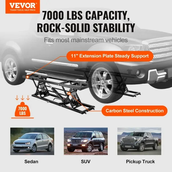 VEVOR Car Lift, 7,000 LBS Capacity Portable Car Lift, with Extended-Length Plates, 26.8' Max. Height, Heavy-duty Carbon Steel Tr