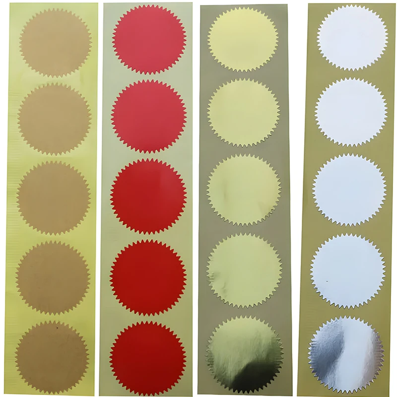 100pcs 50mm Gold Silver Foil Self Adhesive Steel Seal Stickers for Envelopes Certification Graduation Notary Corporate Seals