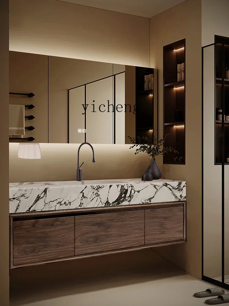 Bathroom Cabinet Silent Wind Wash Basin Wash Basin Cabinet Combination Wash Solid Wood Bathroom Black
