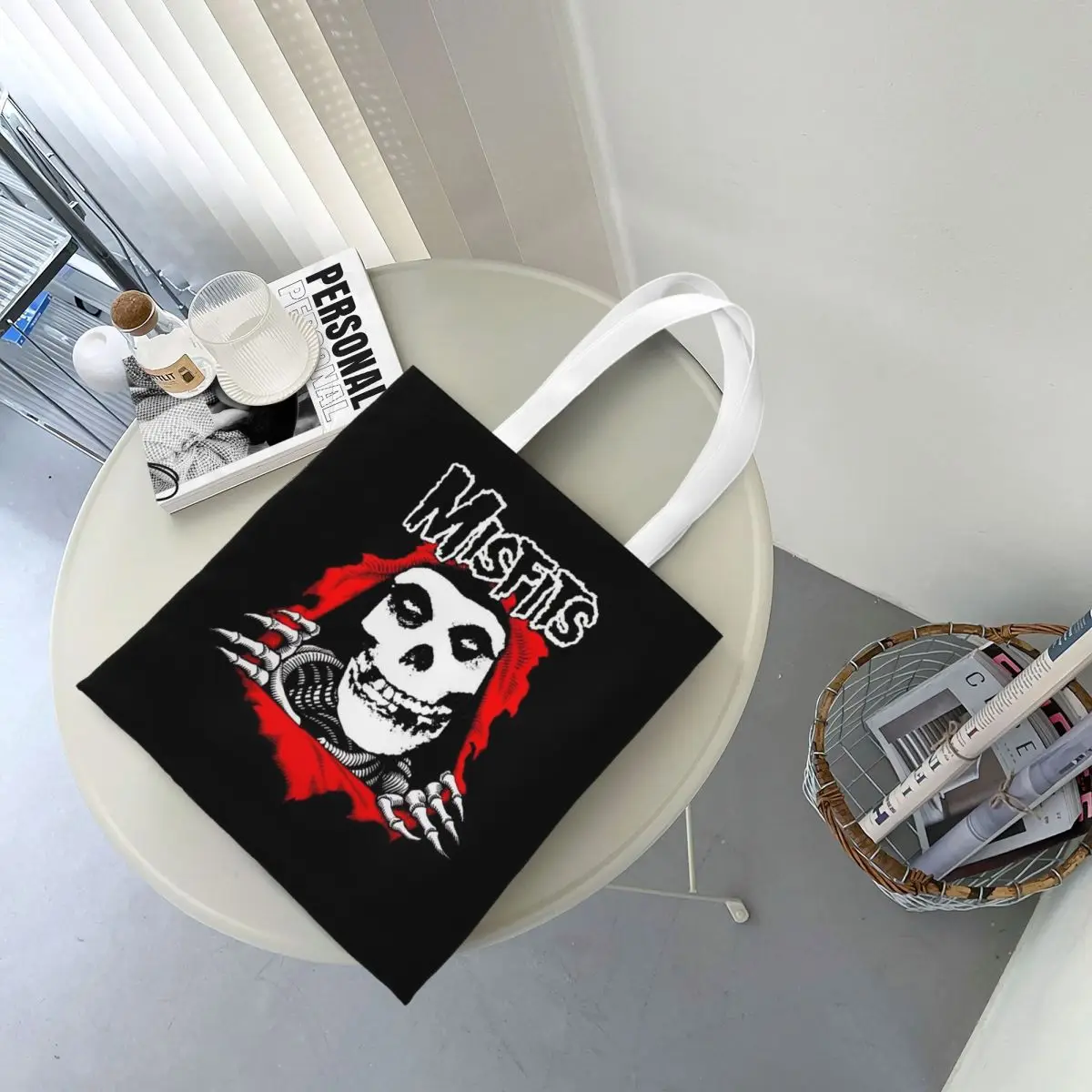Tas Belanja Misfits Skull Tas Kanvas Lipat Tas Tote Wanita Tas Tangan Travel