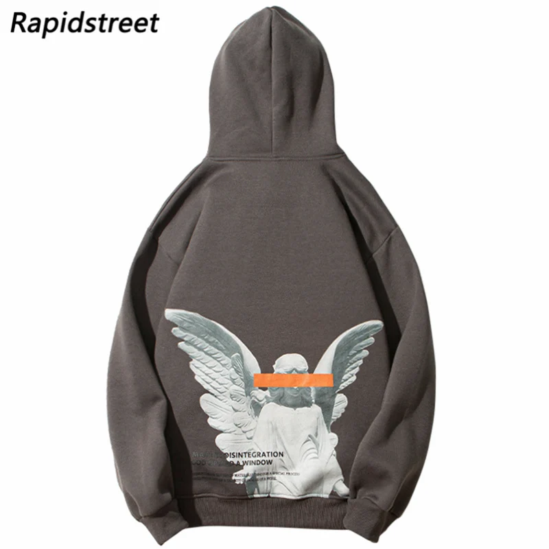 Hip Hop Hoodie Sweatshirt Streetwear Angel God Print Pullover 2023 Men Harajuku Cotton Fleece Hooded Hoodie Autumn Winter Gray