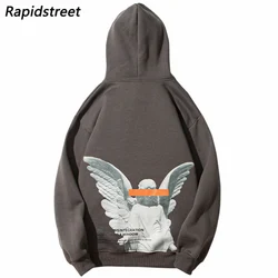 Hip Hop Hoodie Sweatshirt Streetwear Angel God Print Pullover Men Harajuku Cotton Fleece Hooded Hoodie Autumn Winter Gray