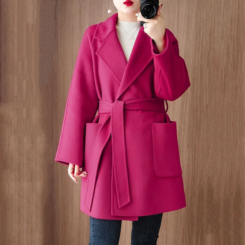 

2023 New Winter Woolen Double-Sided Cashmere Jacket Women Mid Long High-End Slim Woolen Coat Female Casual Outerwear Ladies Tops