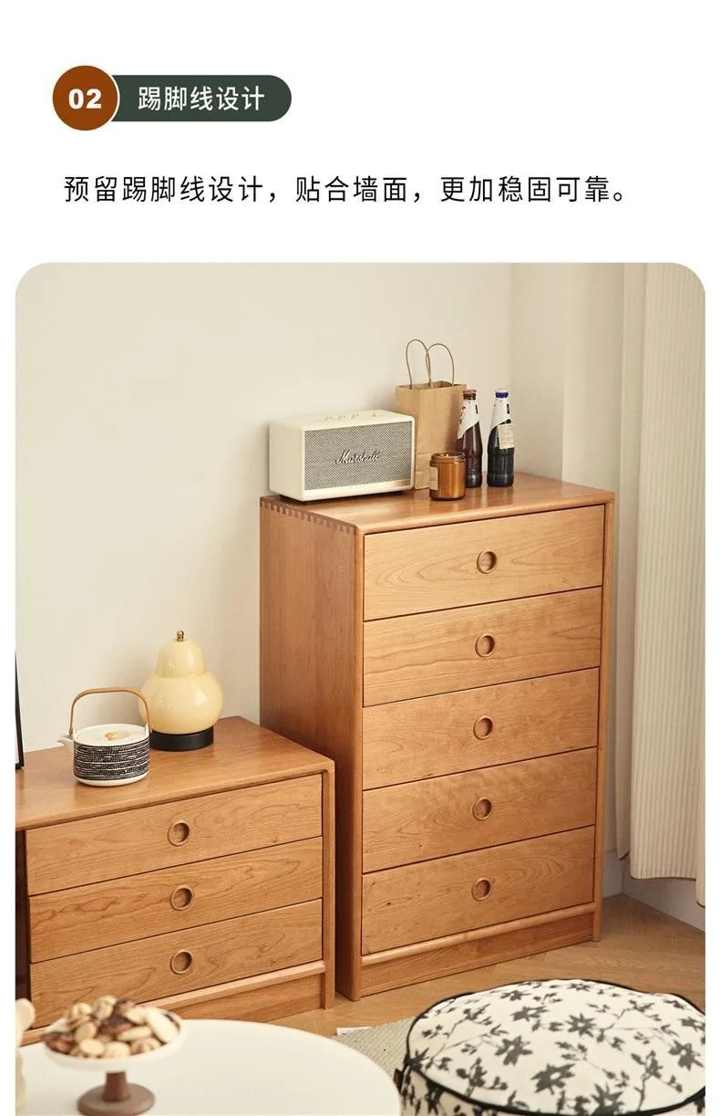 X  All-cherry Wood Five-bucket Bedroom Living Room  Cream Cherry Wood Storage Log Side Cabinet