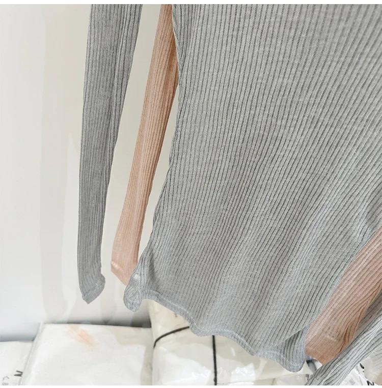 2026 Sommer Neuer Lässiger Stil Transparentes Dünnes Durchsichtiges Überzug-Top Damen T-Shirt V-Ausschnitt Sonnenschutz Langarm T-Shirt – Detail 22