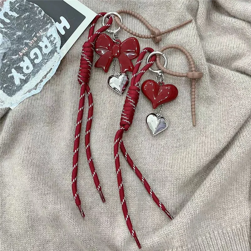 Aesthetic Y2K Bow Keychain Acrylic Cute Keychains Bows Purse Charms For Handbags Red Pendant Kawaii Phone Charm Car Key Chain