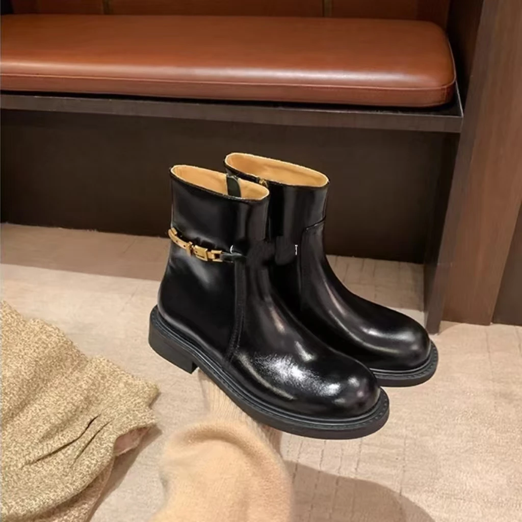 Spring New British Style Women Ankle Boots Fashion Studded Ankle Strap Women Chelsea Boots Black Round Toe Women Boots