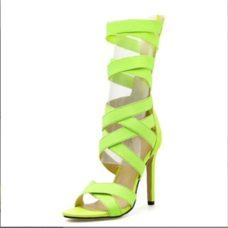 2023 nuove donne gladiatore caviglia alta verde fluorescente stivali sandali scarpe da donna estate Hollow stivaletti sandali