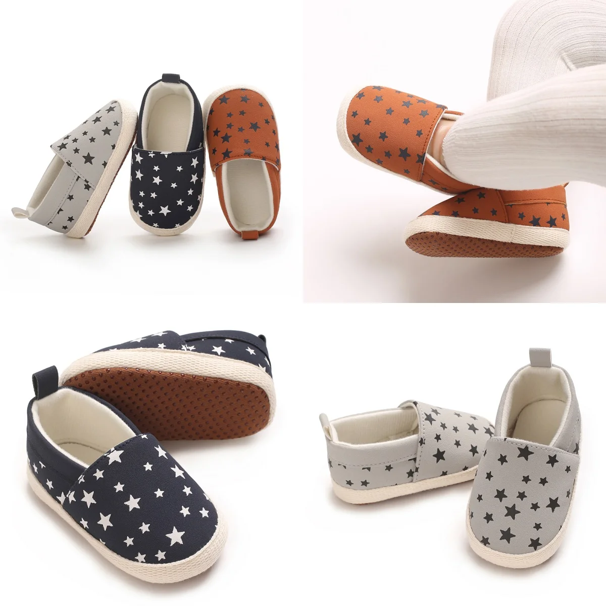 

Fashionable Baby Boy Canvas Spring And Autumn Flat Shoes With Star Embellishment soft Sole 0-18M Newborn Soft Sole Anti Slip