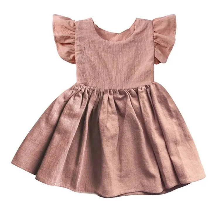 0-6Yrs Girls Ruffles Sleeveless Dress Summer Casual Kids Dress With Back Bow Girl Clothing Outfits