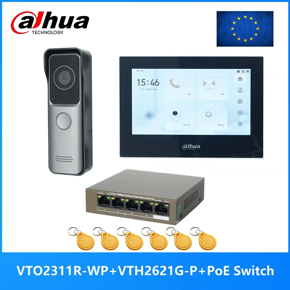 Dahua Multi-Language IP Video Intercom KIT,VTO2311R-WP & VTH2621GW-P / VTH2621G-P & PoE switch,support SIP,RFID Card Unlock