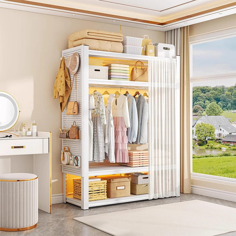 Household hanger dust curtain open clothing storage rack bedroom simple steel floor multi-layer storage rack