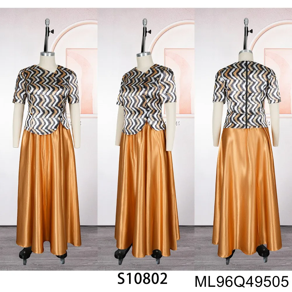 2025 Nuova gonna taglie forti + abito t-shirt Abito da donna africano Abito in due pezzi con stampa in raso di cristallo S10802ML96Q495